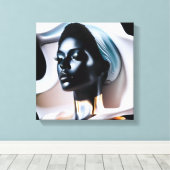 Een standbeeld van een vrouw met een pet canvas afdruk (Insitu (Houten vloer))