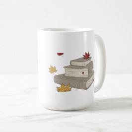Een stapel boeken en herfstbladeren - Gezellig lez Koffiemok
