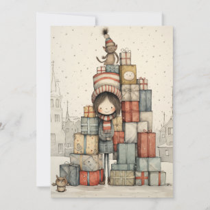 Een stapel kerstcadeaus feestdagenkaart