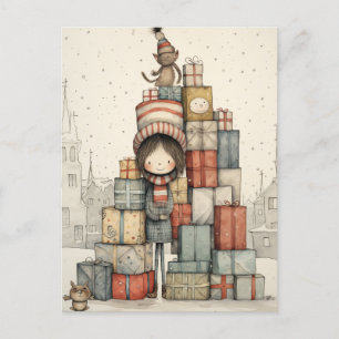 Een stapel kerstcadeautjes feestdagenkaart