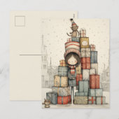 Een stapel kerstcadeautjes feestdagenkaart (Voorkant / Achterkant)