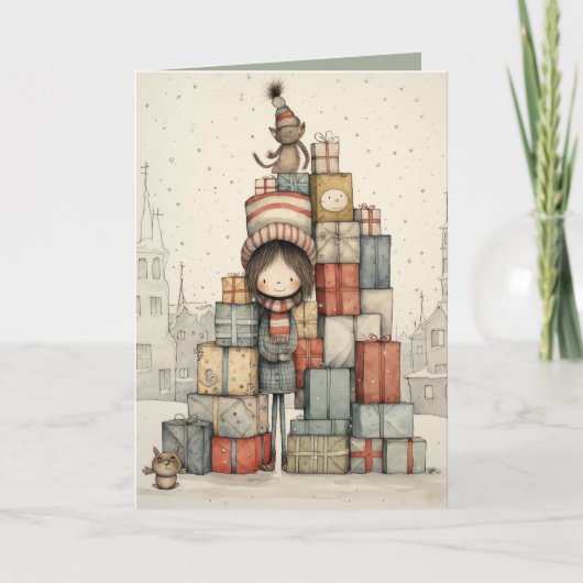 Een stapel kerstcadeautjes illustreren kaart (Voorkant)