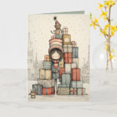 Een stapel kerstcadeautjes illustreren kaart (Gele Bloem)