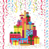 Een stapel kleurrijke geschenkdozen groot cadeauzakje