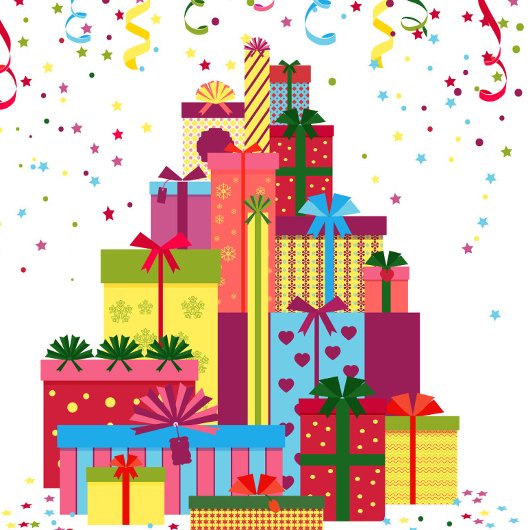 Een stapel kleurrijke geschenkdozen groot cadeauzakje