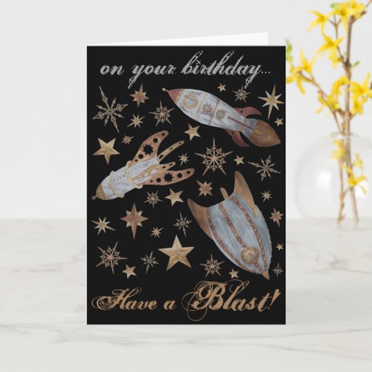 Een Steampunk Birthday Blast Kaart (Gele Bloem)