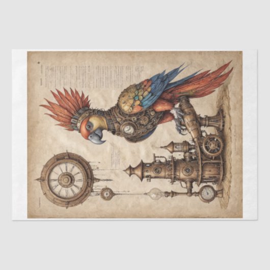 Een steampunk Inca Parrot op perkament Tissuepapier (Voorkant)