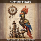 Een steampunk Inca Parrot op perkament Tissuepapier