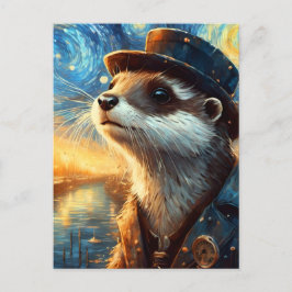 Een Steampunk Otter in de Sterrennacht Briefkaart