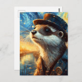 Een Steampunk Otter in de Sterrennacht Briefkaart (Voorkant / Achterkant)