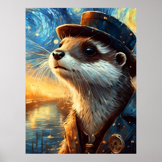 Een Steampunk Otter in de Sterrennacht Poster (Voorkant)