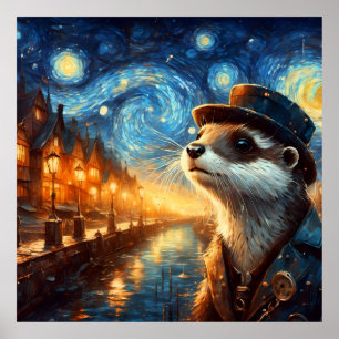 Een Steampunk Otter in de Sterrennacht Poster