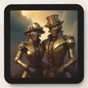 Een Steampunk Robotic Couple Verliefd Bier Onderzetter