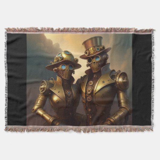 Een Steampunk Robotic Couple Verliefd Deken (Voorkant)