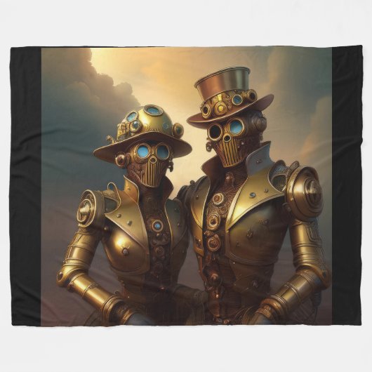 Een Steampunk Robotic Couple Verliefd Fleece Deken (Voorkant (Horizontaal))