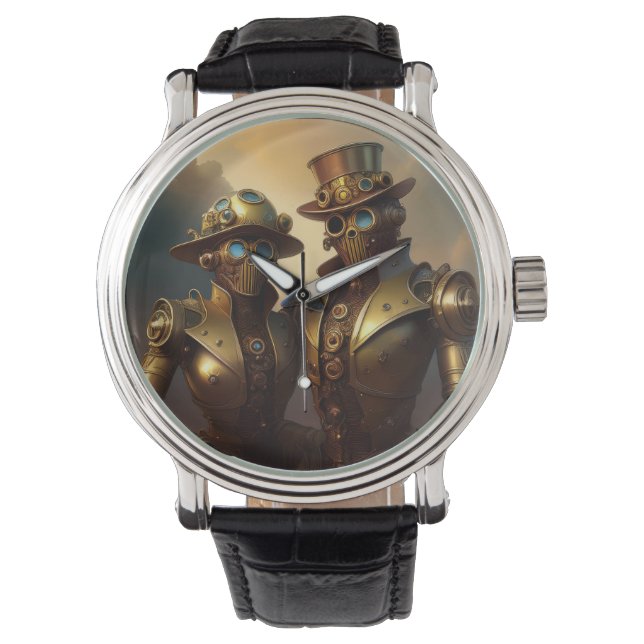 Een Steampunk Robotic Couple Verliefd Horloge (Voorkant)