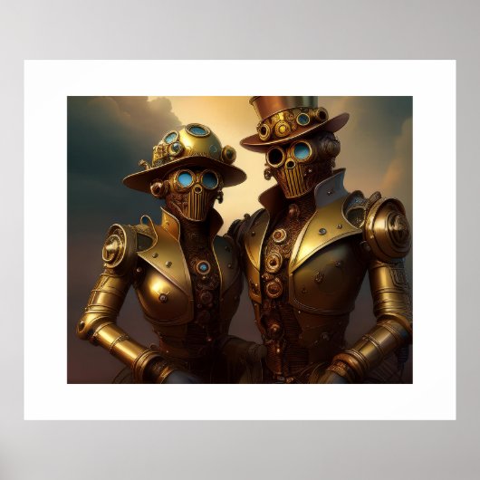 Een Steampunk Robotic Couple Verliefd Poster (Voorkant)