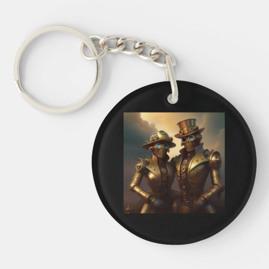 Een Steampunk Robotic Couple Verliefd Sleutelhanger (Voorkant)