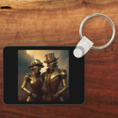 Een Steampunk Robotic Couple Verliefd Sleutelhanger (Voorkant)