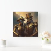 Een Steampunk Robotic Couple Verliefd Vierkante Klok (Huis)