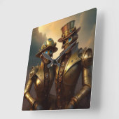 Een Steampunk Robotic Couple Verliefd Vierkante Klok (Hoek)