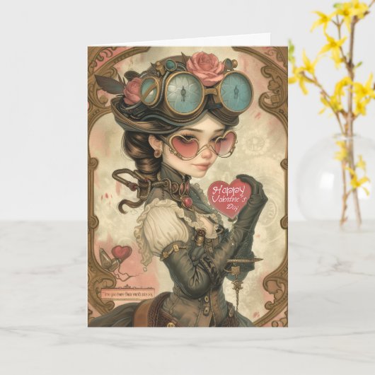 Een Steampunk Valentijn Kaart (Gele Bloem)