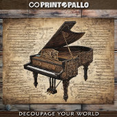 Een steampunkpiano in een wereld van muzieknoten tissuepapier