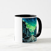 Een stedelijk straatje onder een dreigende hemel. mok (Voorkant rechts)