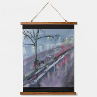 Een stedelijke scene hangend wandkleed
