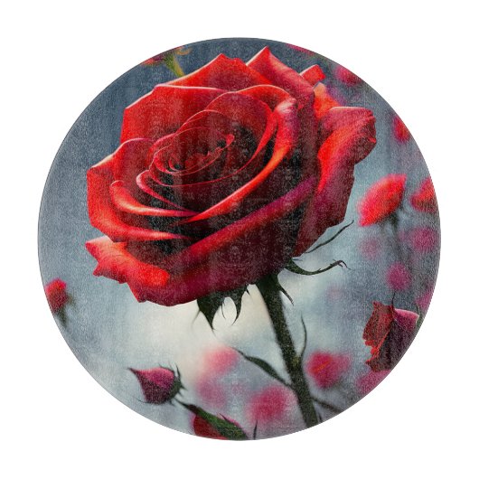 "Een steel in bloei: de Robijnroos" Snijplank (Voorkant)