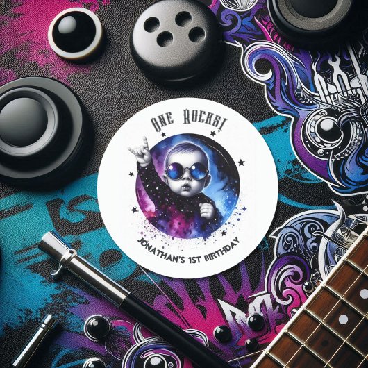 Een steen! Custom Rock Star 1e verjaardagsfeestje Ronde Sticker