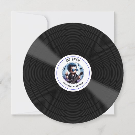 "Een steen!" Vinyl Record Rock Star 1e verjaardag Kaart (Voorkant)