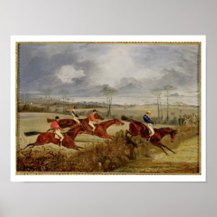 Een Steeplechase nabij de Finish (olie op canvas) Poster