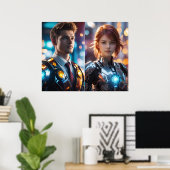 Een stel dat tegen wazig licht staat poster (Thuiskantoor)