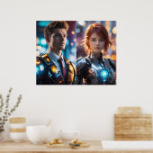 Een stel dat tegen wazig licht staat poster (Keuken)
