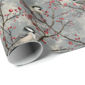 Een stel vogels die op takken zitten met rode bess cadeaupapier (Rol Hoek)