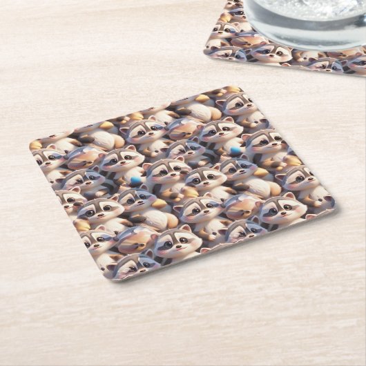 Een stel wasberen kartonnen onderzetters (Schuin)