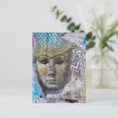 Een stenen gezicht Abstracte Mixed Media Collage Briefkaart (Staand voorkant)