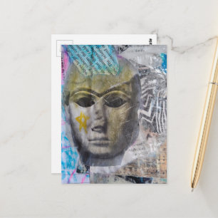 Een stenen gezicht Abstracte Mixed Media Collage Briefkaart