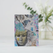 Een stenen gezicht Abstracte Mixed Media Collage Briefkaart (Staand voorkant)