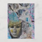 Een stenen gezicht Abstracte Mixed Media Collage Briefkaart (Voorkant)