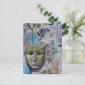 Een stenen gezicht Abstracte Mixed Media Collage Briefkaart (Staand voorkant)