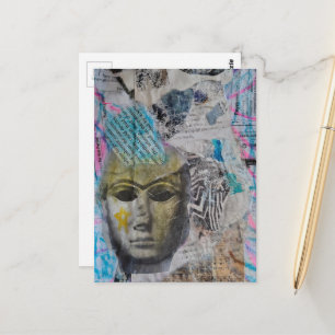 Een stenen gezicht Abstracte Mixed Media Collage Briefkaart