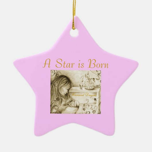 Een ster is een roze Star-keramisch versieringsmer Keramisch Ornament (Voorkant)