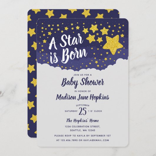 Een ster is geboren Baby shower Kaart (Voorkant / Achterkant)
