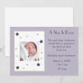 Een ster is geboren (lavender) aankondiging (Voorkant / Achterkant)