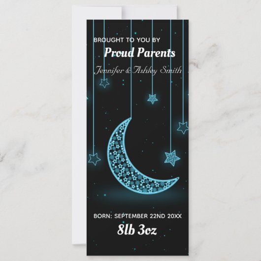 Een ster is geboren Moon en sterren Aangepaste geb Aankondiging (Achterkant)