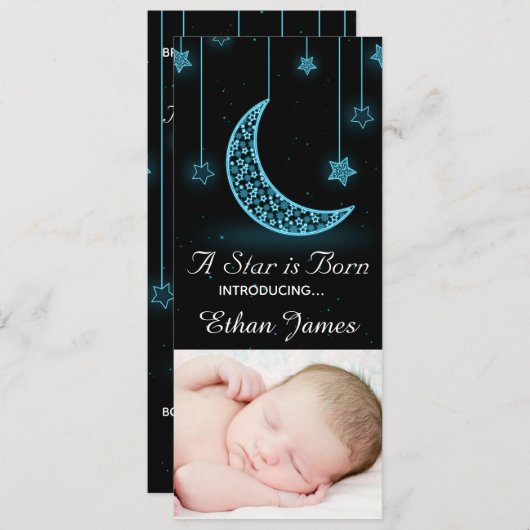 Een ster is geboren Moon en sterren Aangepaste geb Aankondiging (Voorkant / Achterkant)