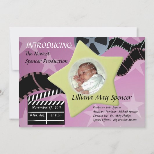 Een ster is geboren / roze aankondiging (Voorkant)