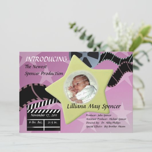 Een ster is geboren / roze aankondiging (Staand voorkant)